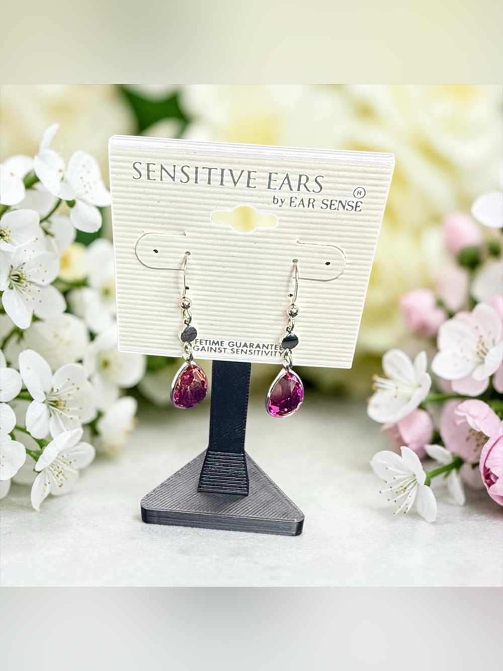 🩷Sensitive Ears by Ear Sense🩷Deep Pink Faceted Stone Teardrop Dangle Earrings